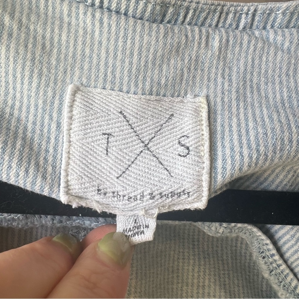 Thread & Supply Light Blue Pinstripe Denim Vest with Label - Picture 3 of 5